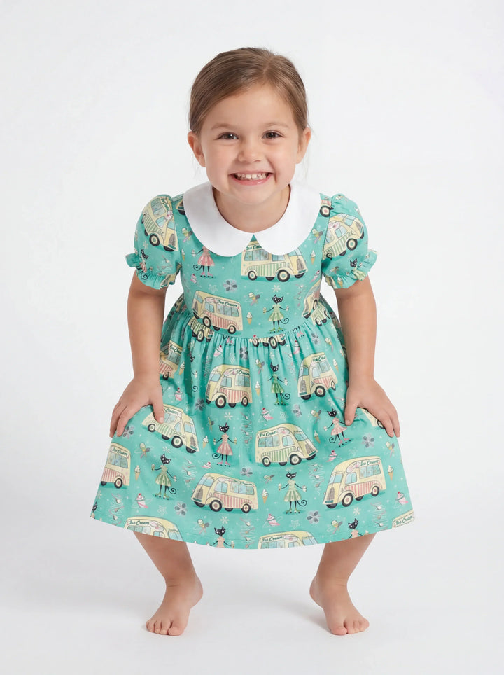Sweet Scoops & Stripes Bambus-Kleid mit Peter-Pan-Kragen