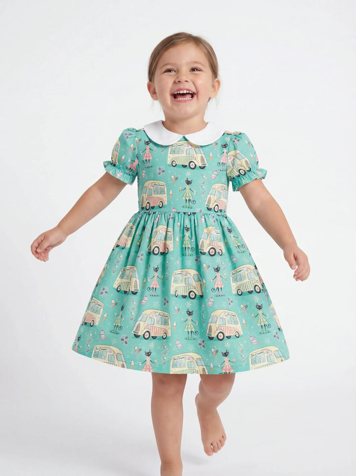Sweet Scoops & Stripes Bambus-Kleid mit Peter-Pan-Kragen