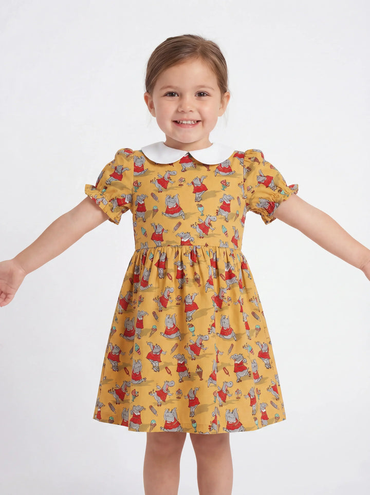 Tanzendes Nilpferd behandelt Bambus Peter-Pan-Kragen-Kleid
