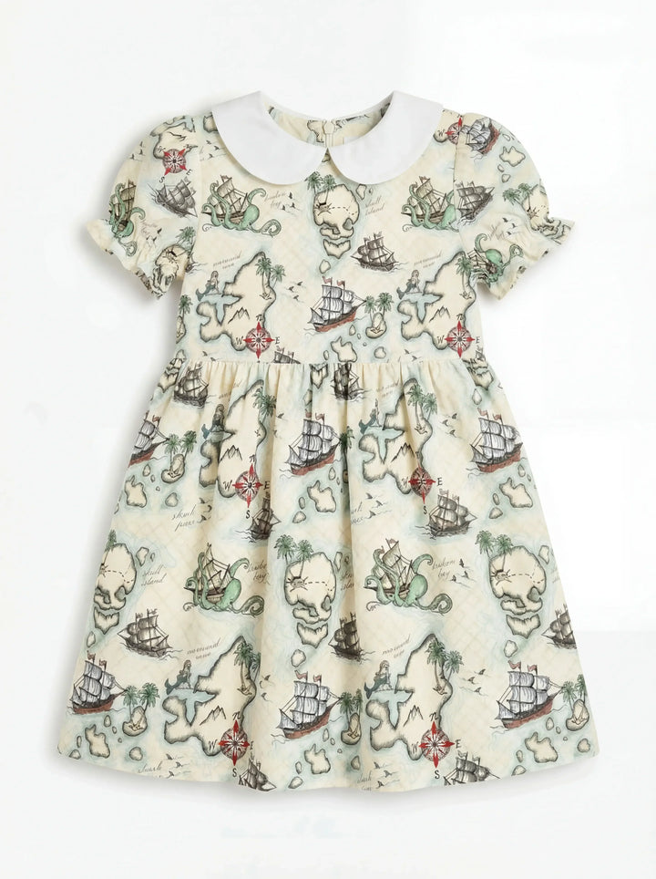 Pirate Treasure Map Quest Bamboo Peter Pan Collar Dress