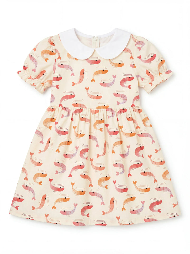 Sweet Shrimp Parade Bamboo Peter Pan Collar Dress
