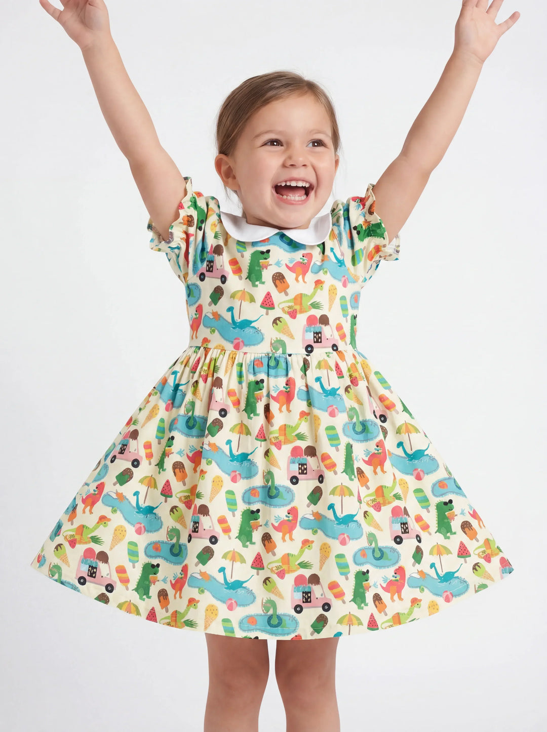 Dino Summer Splash Bamboo Peter Pan Collar Dress