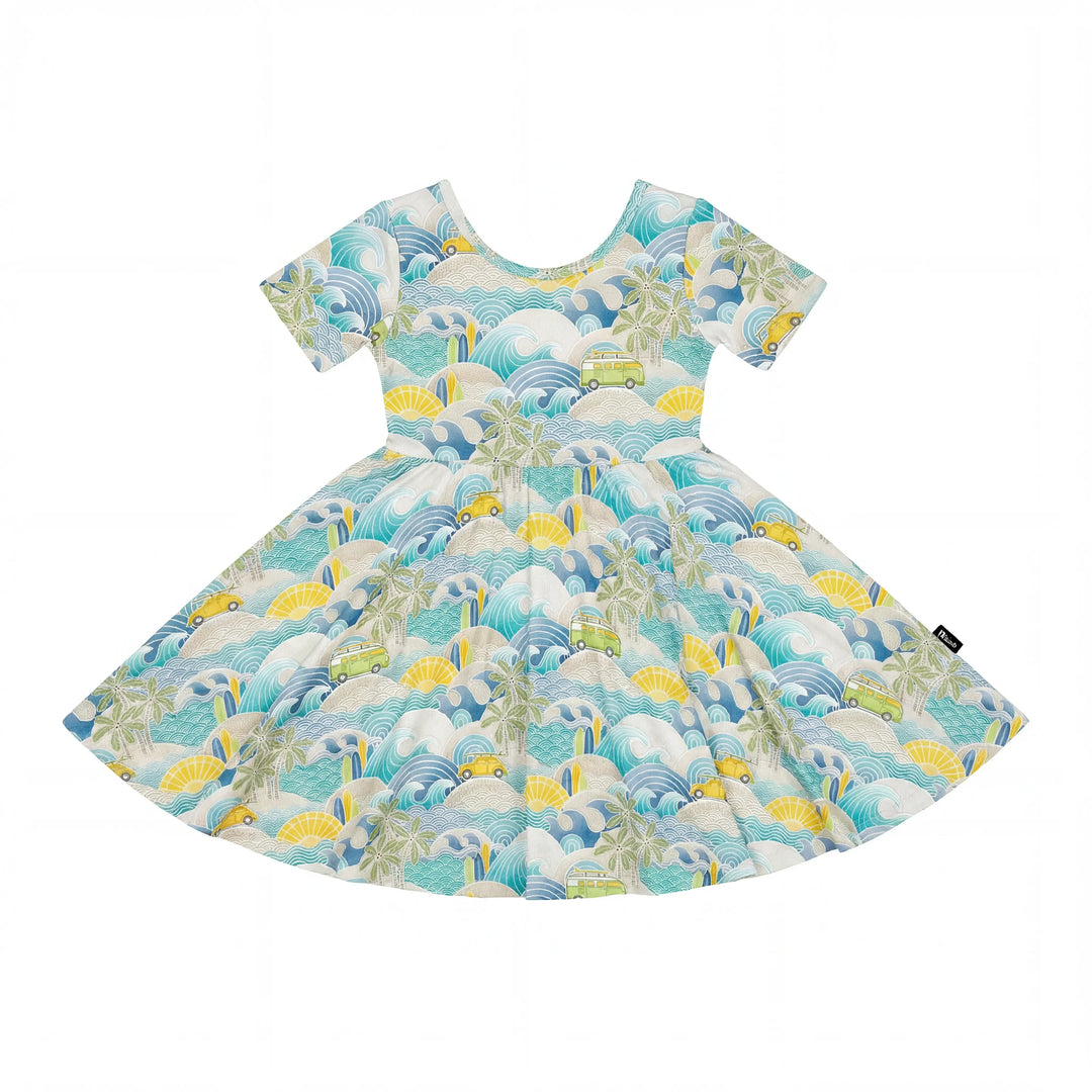 Coastal Road Trip Waves Surf Bamboo Twirl Dress