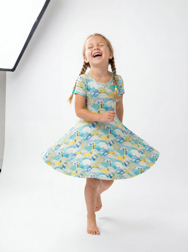 Coastal Road Trip Waves Surf Bamboo Twirl Dress
