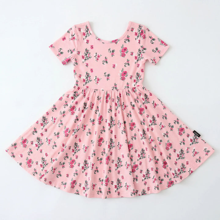 Soft Pink Vintage Floral Bamboo Twirl Dress