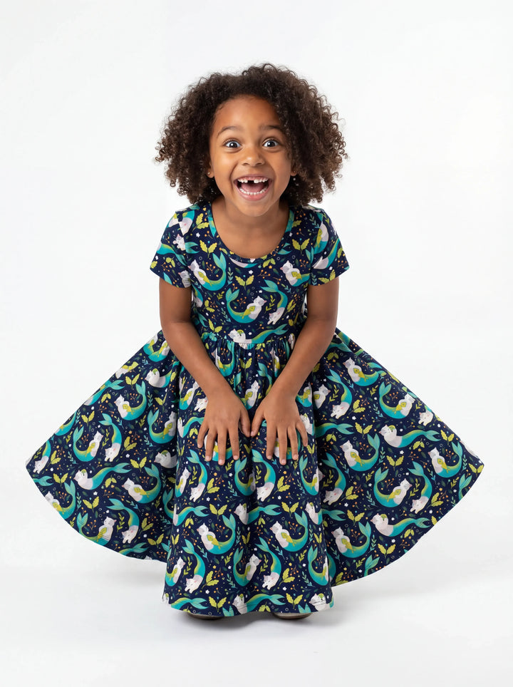 Midnight Mermaid Cats Bamboo Twirl Dress