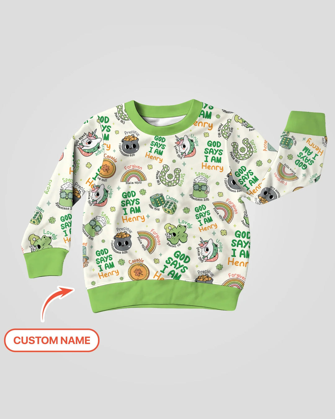 Personalisiertes "Gott sagt, ich bin"-Familien-Sweatshirt aus Bambus zum St. Patrick's Day