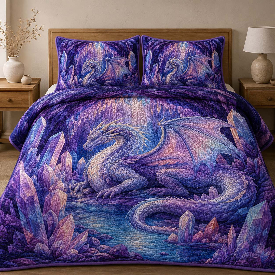Crystal Dragon Amethyst Cavern Bamboo Quilt Bedding Set
