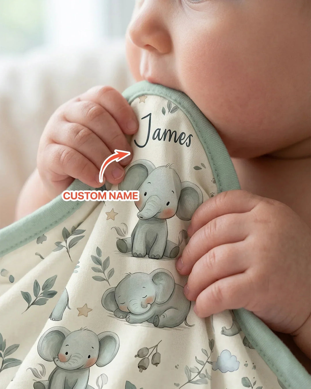 Custom Name Little Baby Elephant Bamboo Blanket