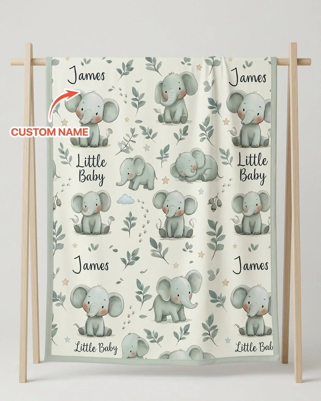Custom Name Little Baby Elephant Bamboo Blanket