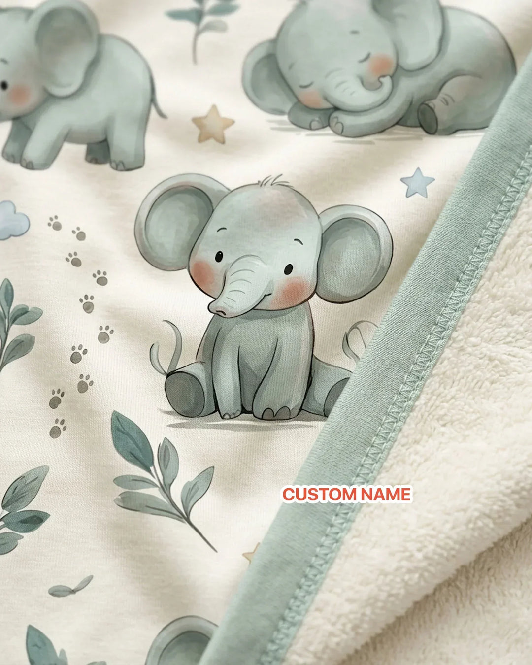 Custom Name Little Baby Elephant Bamboo Blanket