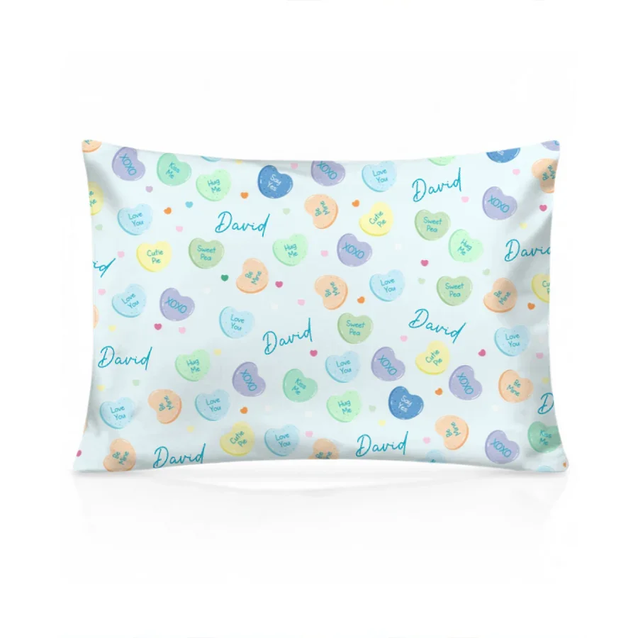 Custom Name Colorful Candy Hearts Family Matching Bamboo Pillow Case