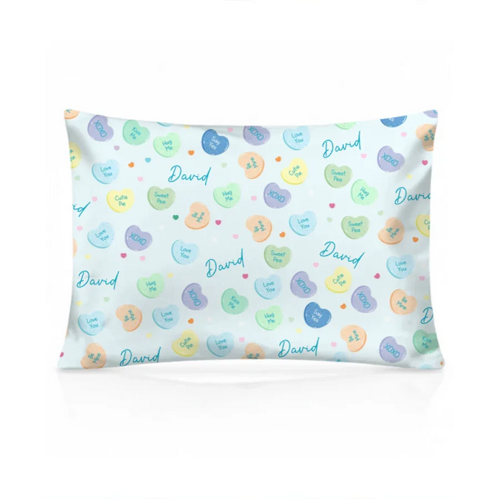 Custom Name Colorful Candy Hearts Family Matching Bamboo Pillow Case