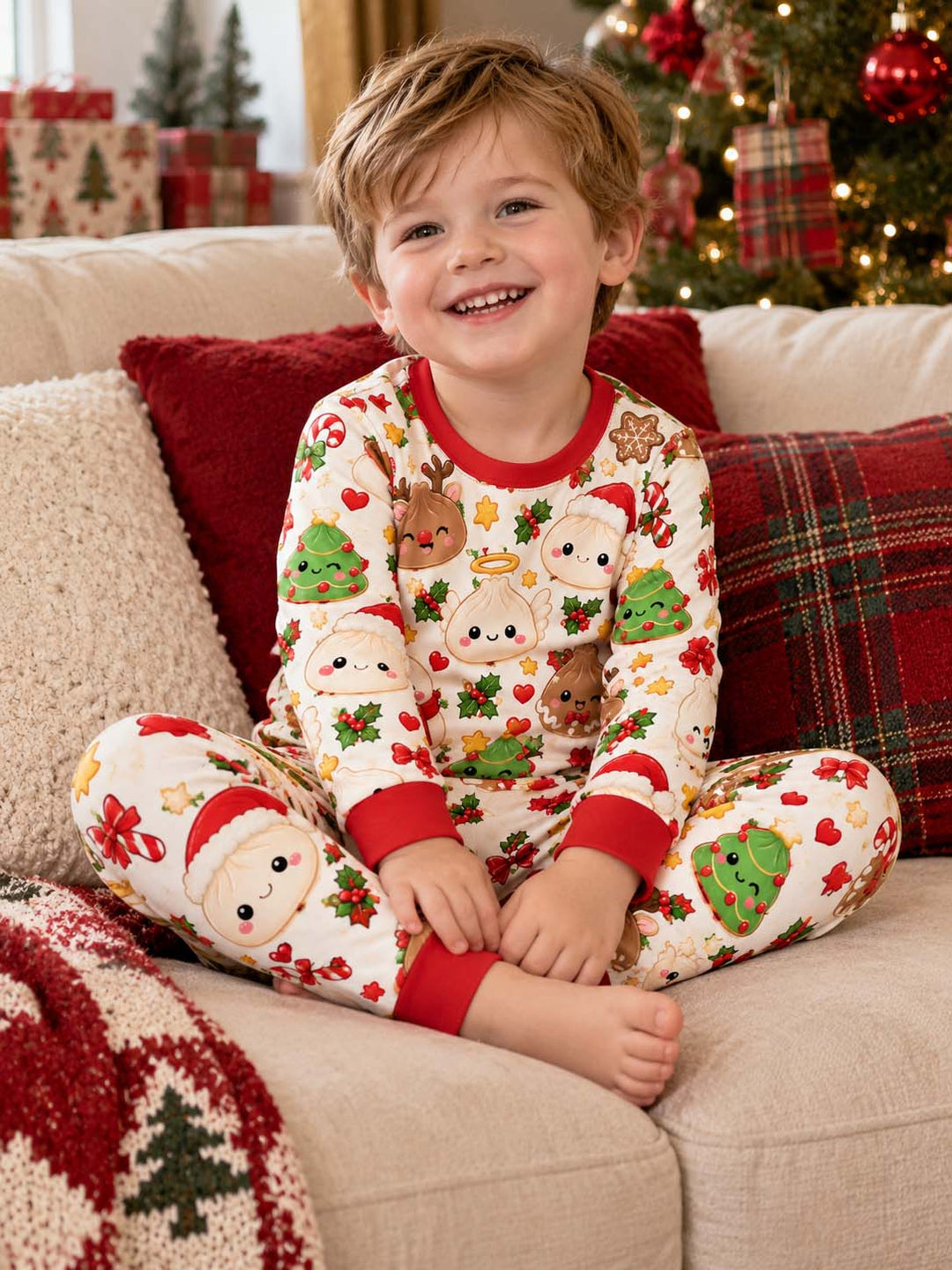 Cute Christmas Dumpling Friends Bamboo Two Piece Long Sleeve Pajama Set