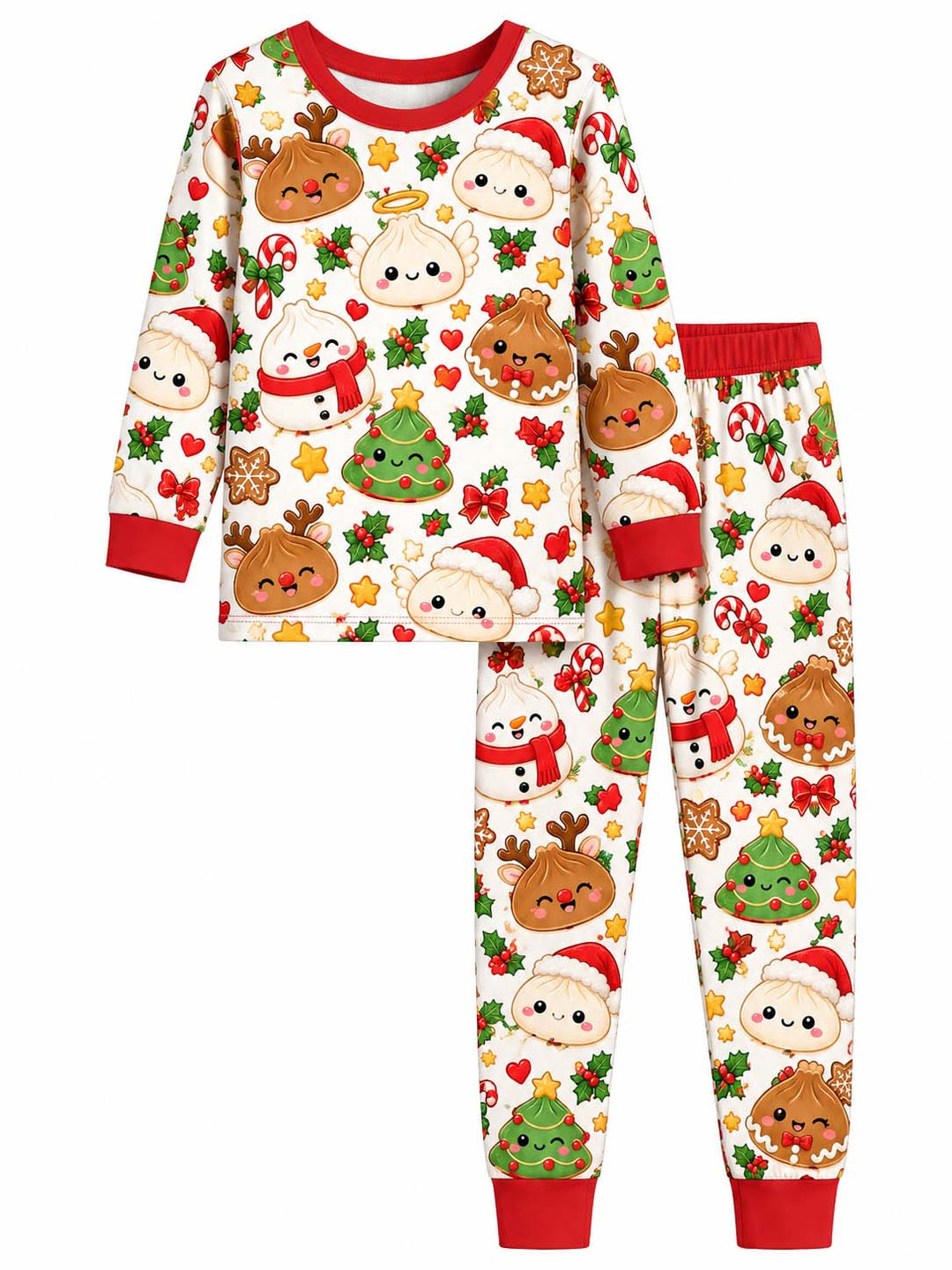 Cute Christmas Dumpling Friends Bamboo Two Piece Long Sleeve Pajama Set