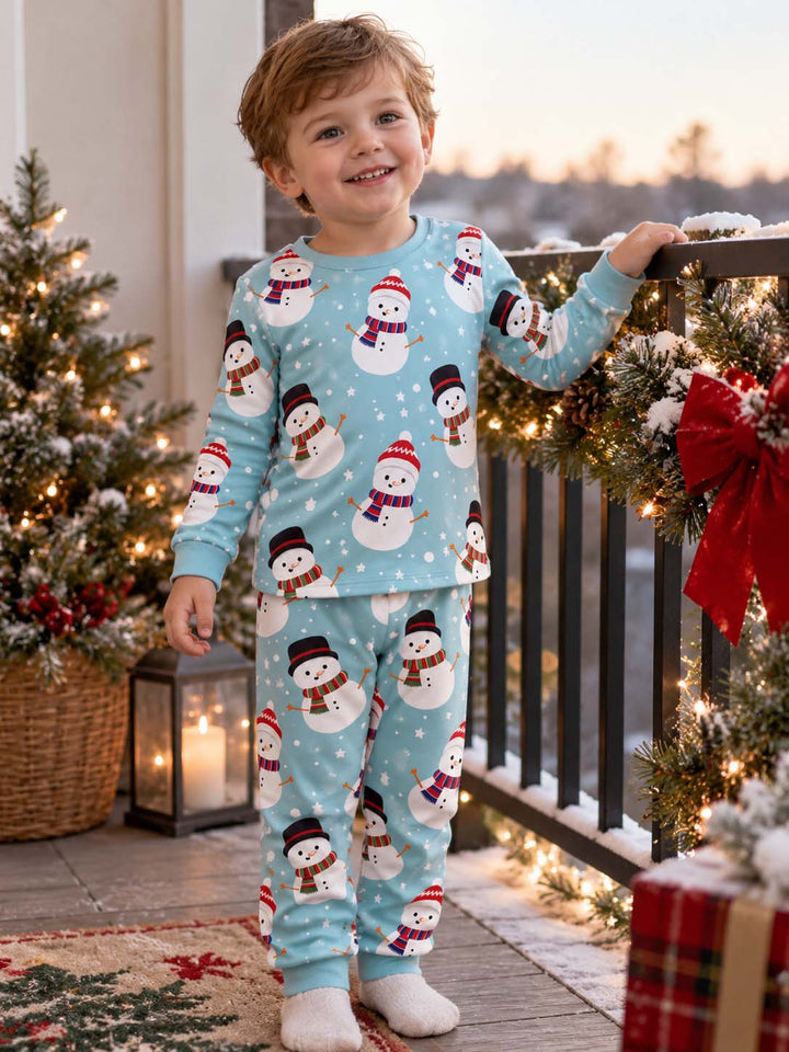 Cute Christmas Snowmen Bamboo Two Piece Long Sleeve Pajama Set