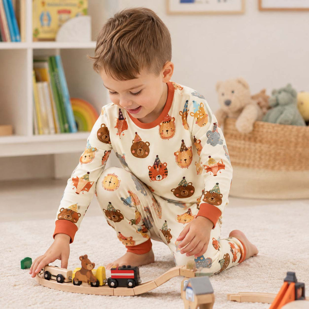 Cute Party Animals Bamboo Two Piece Long Sleeve Pajama Set