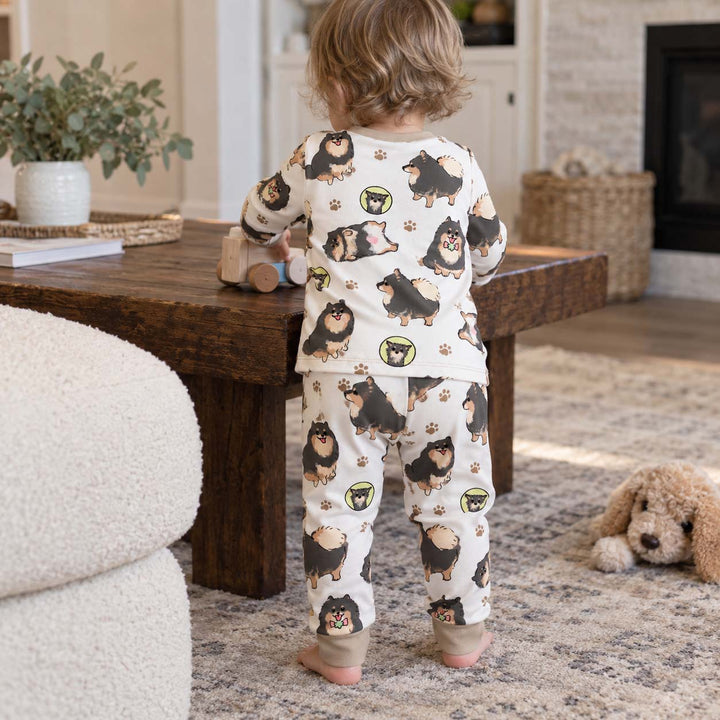 Cute Pomeranian Paws Bamboo Two Piece Long Sleeve Pajama Set
