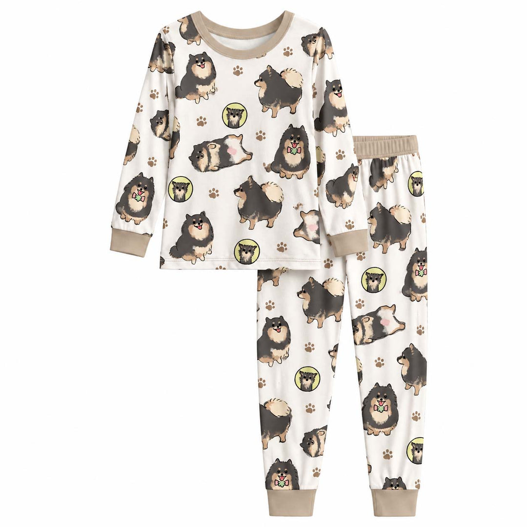 Cute Pomeranian Paws Bamboo Two Piece Long Sleeve Pajama Set