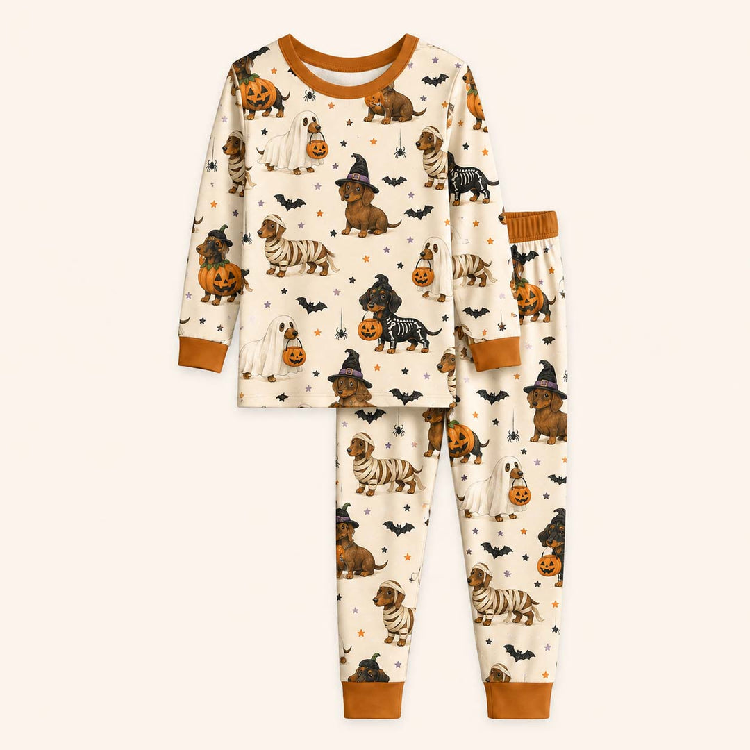 Dachshund Halloween Parade Bamboo Two Piece Long Sleeve Pajama Set