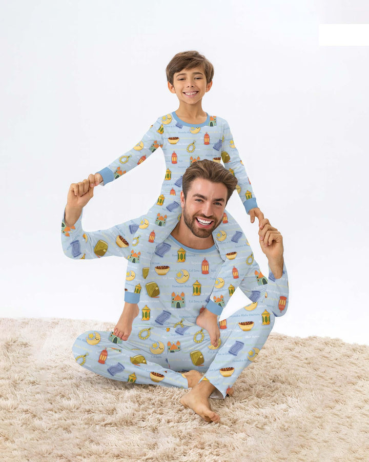 Ramadan Mubarak Family Matching Bamboo Two Piece Long Sleeve Pajama Set