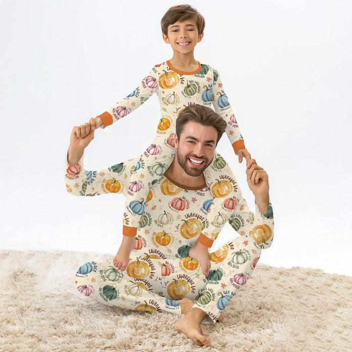 Christian Thanksgiving Two Piece Long Sleeve Pajama Set , Christian Thanksgiving Two Piece Long Sleeve Pajama Set - 12-18M / Chocolate Brown