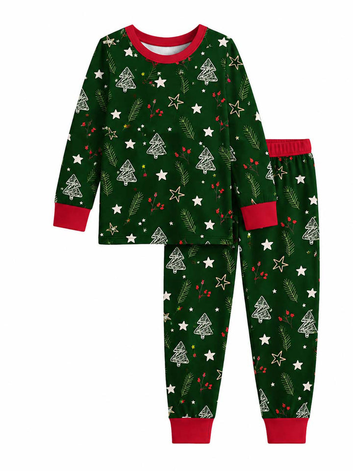 Dark Green Christmas Tree Doodles Bamboo Men's Pajama Set