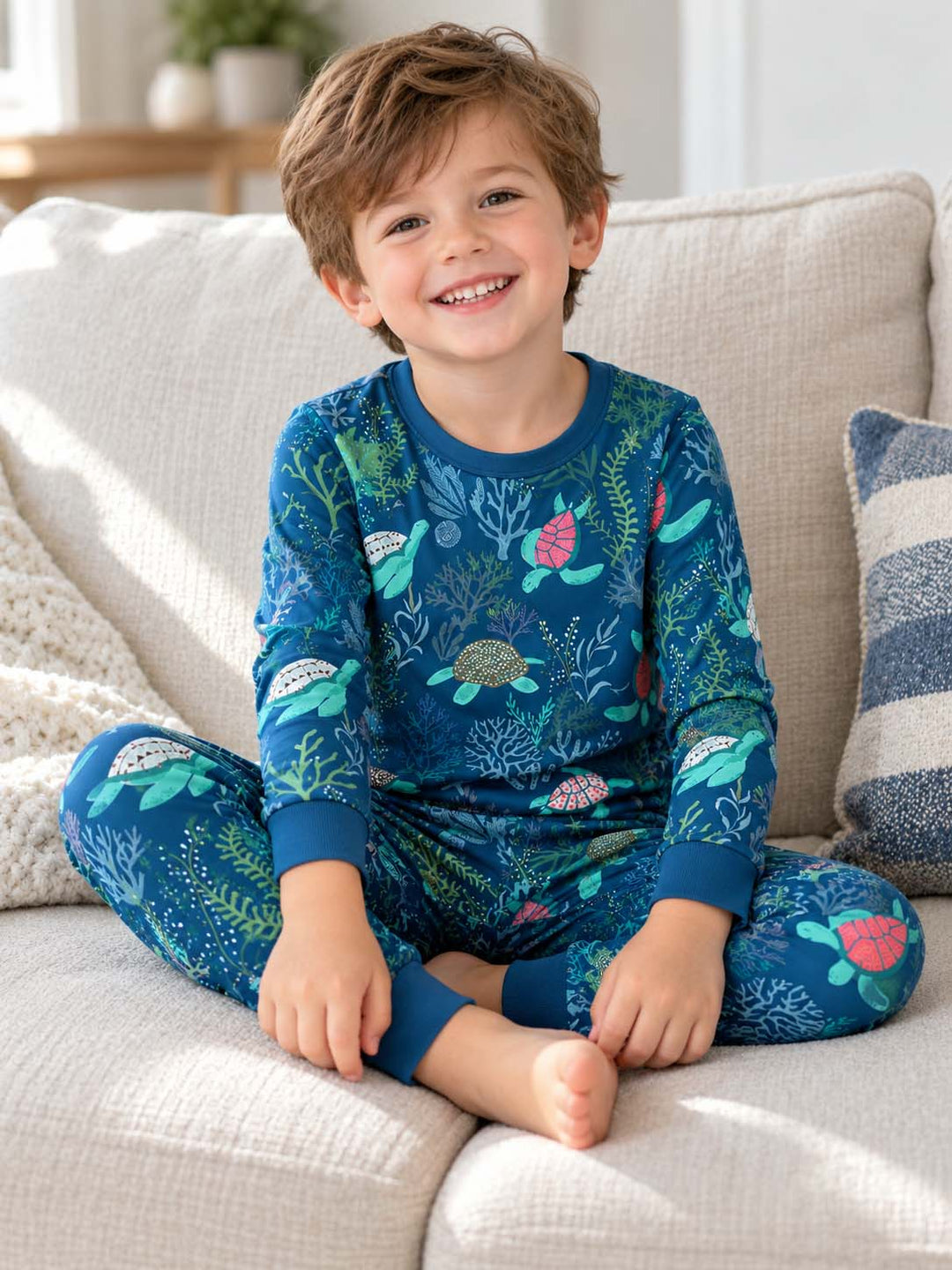 Deep Sea Turtle Bamboo Two Piece Long Sleeve Pajama Set