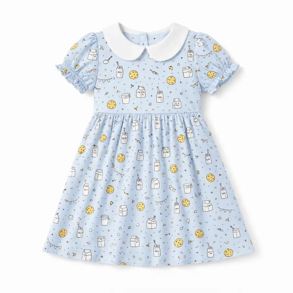 Süßes Milch- und Kekse-Bambus-Kleid mit Peter-Pan-Kragen