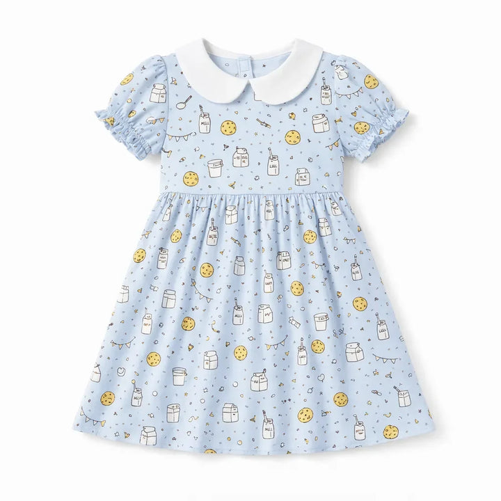Süßes Milch- und Kekse-Bambus-Kleid mit Peter-Pan-Kragen