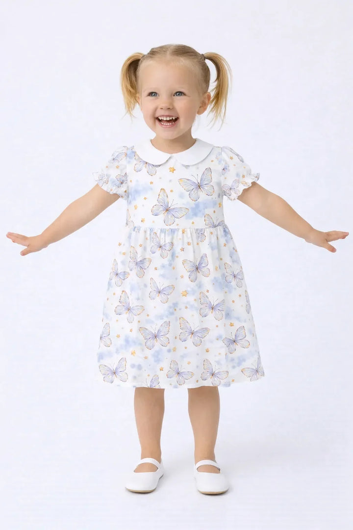Soft Butterfly Sky Cute Bamboo Peter Pan Collar Dress