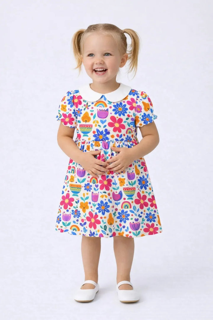 Happy Garden Flowers Verspieltes Bambus Peter Pan Kragenkleid