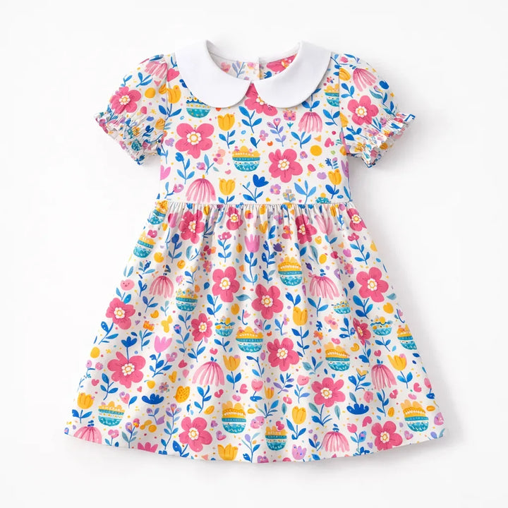 Happy Garden Flowers Verspieltes Bambus Peter Pan Kragenkleid