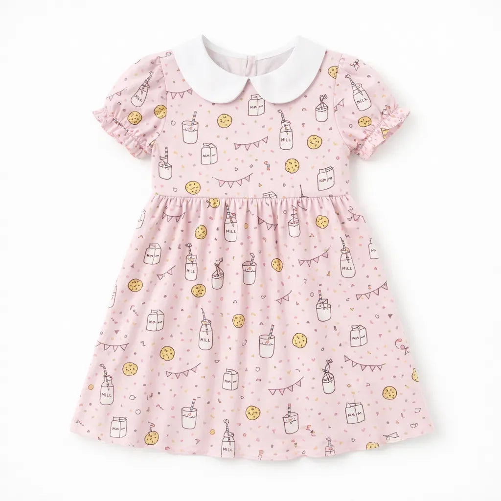Süßes Milch- und Kekse-Bambus-Kleid mit Peter-Pan-Kragen