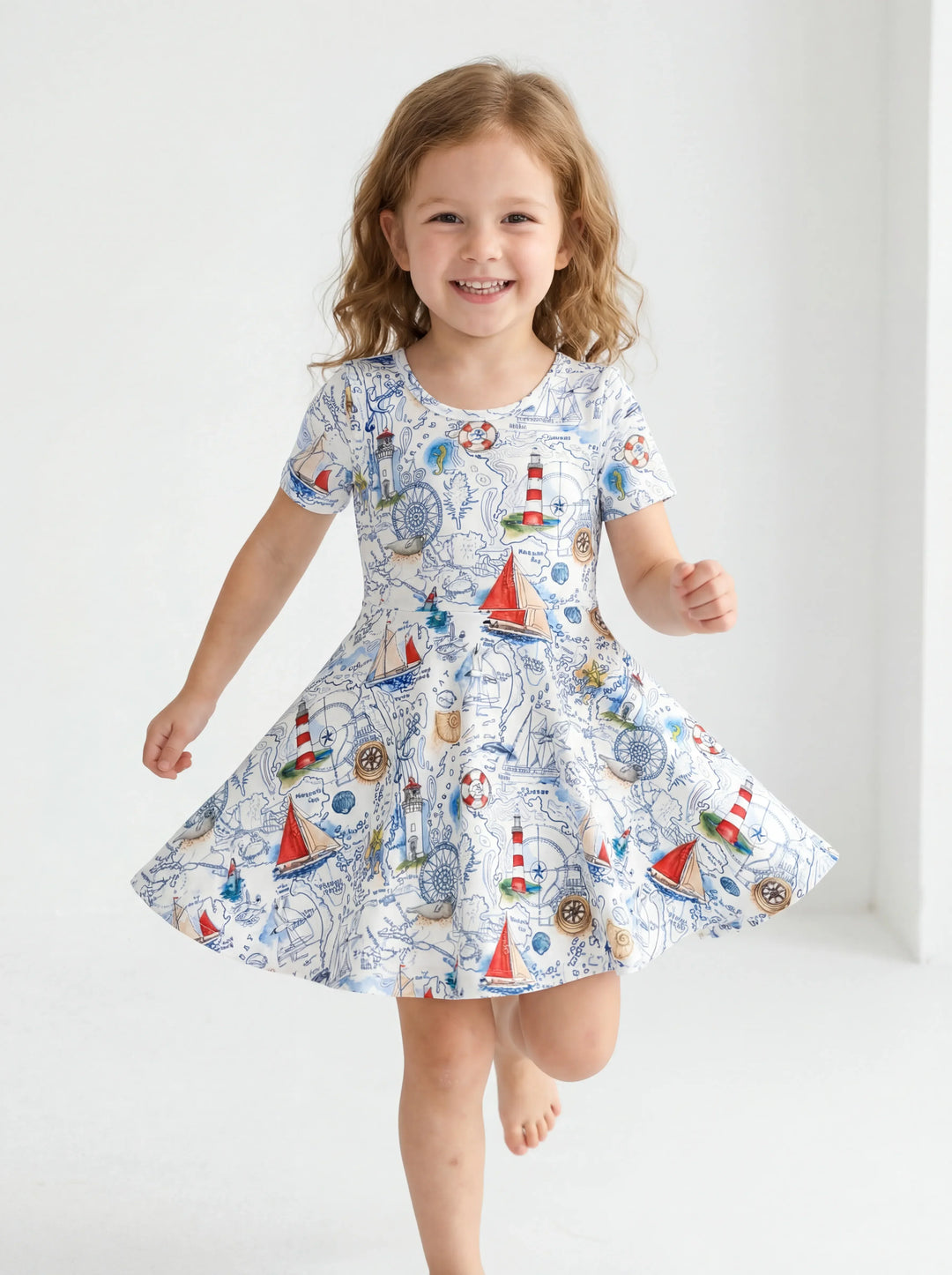 Seaside Adventure Map Bamboo Twirl Dress