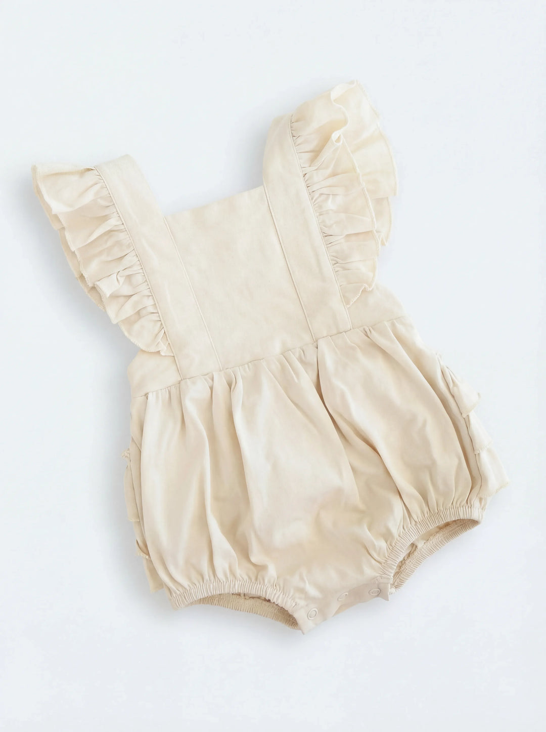 Solid Color Bamboo Cross Back Ruffle Bubble Romper