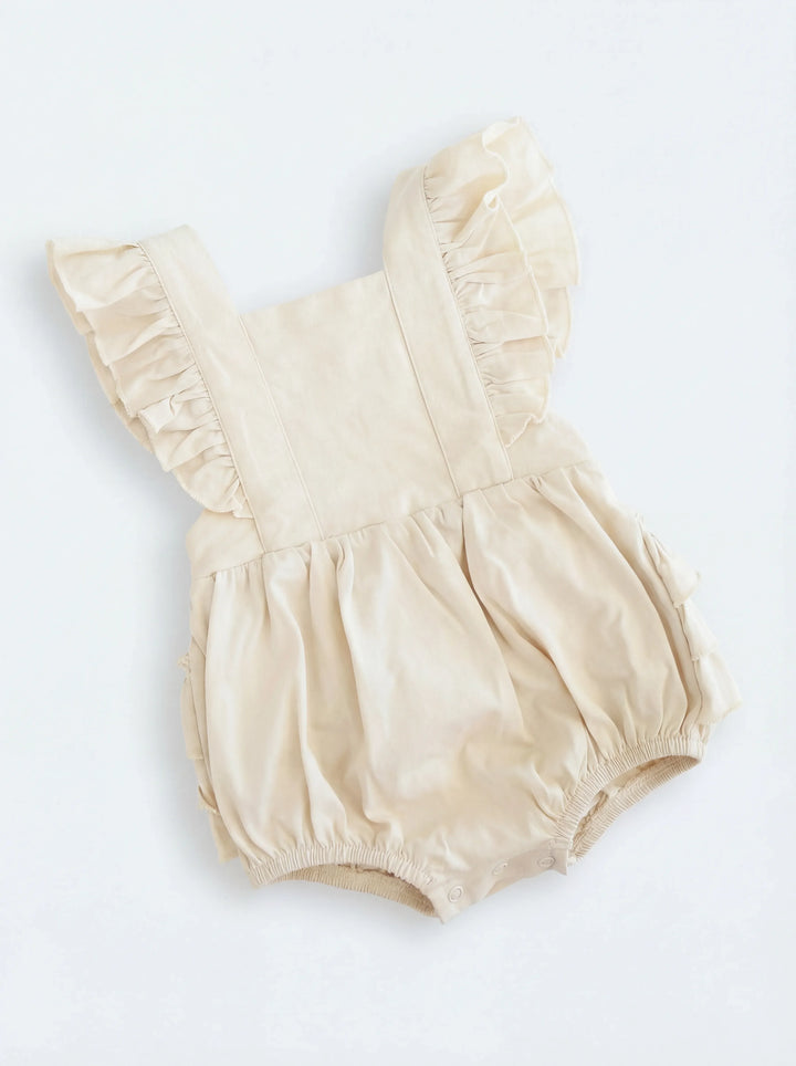 Solid Color Bamboo Cross Back Ruffle Bubble Romper