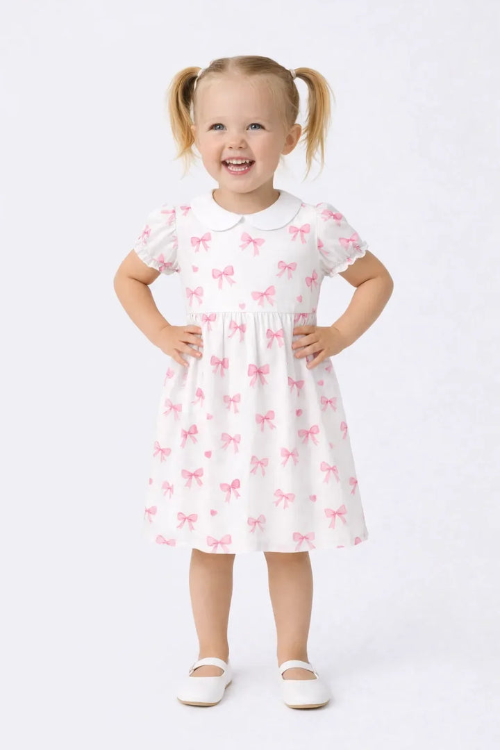 Sweet Pink Bow Cute Bamboo Peter Pan Collar Dress