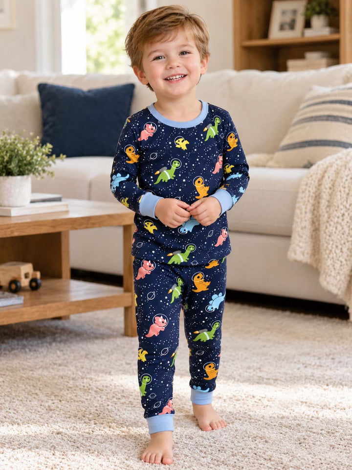 Dino Space Explorers Bamboo Two Piece Long Sleeve Pajama Set