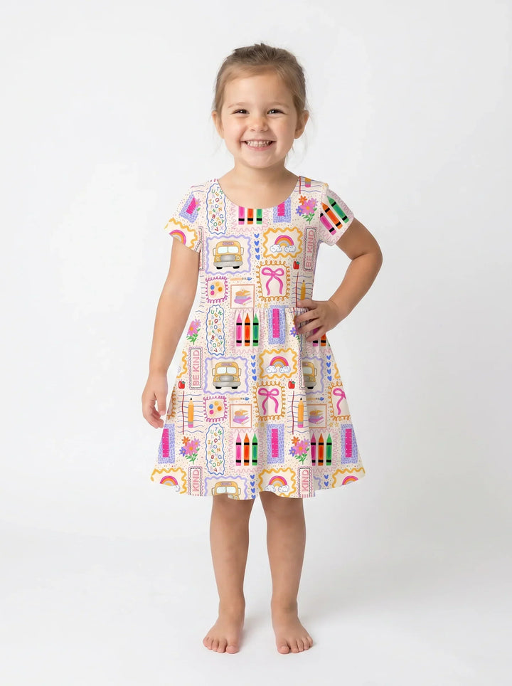 Buntes Doodle-Schule Bambus Wirbelkleid
