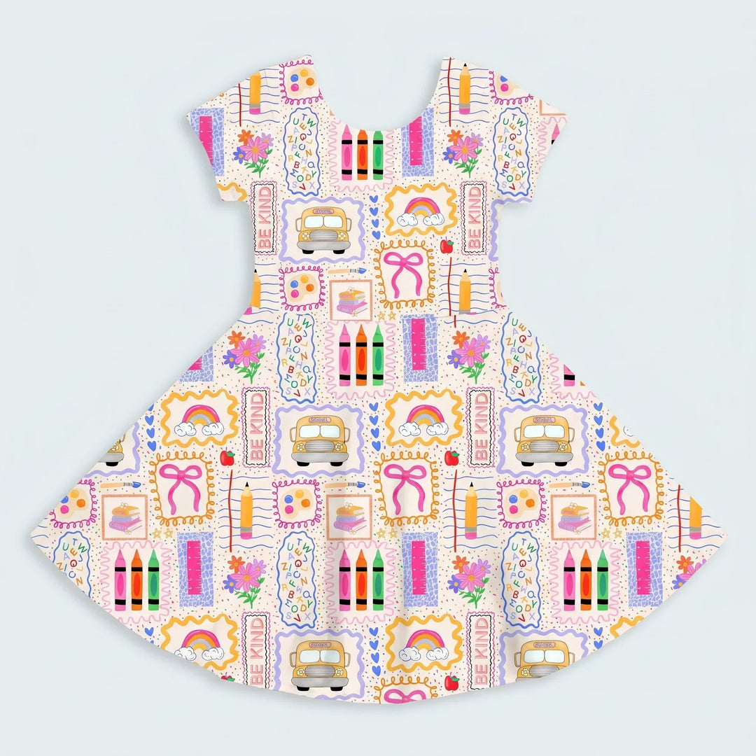 Buntes Doodle-Schule Bambus Wirbelkleid