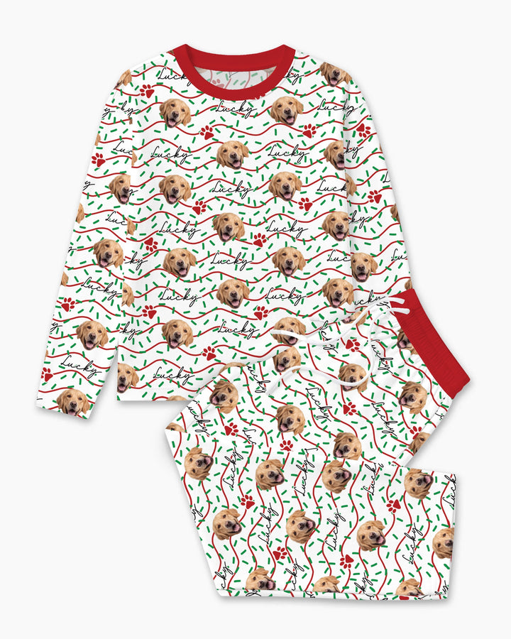 Custom Pet Photo Christmas Sprinkles Bamboo Men's Pajama Set