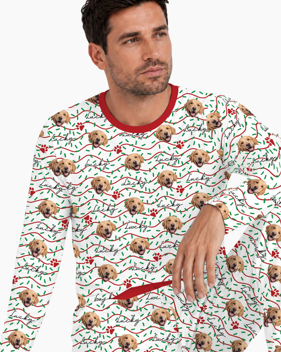 Custom Pet Photo Christmas Sprinkles Bamboo Men's Pajama Set