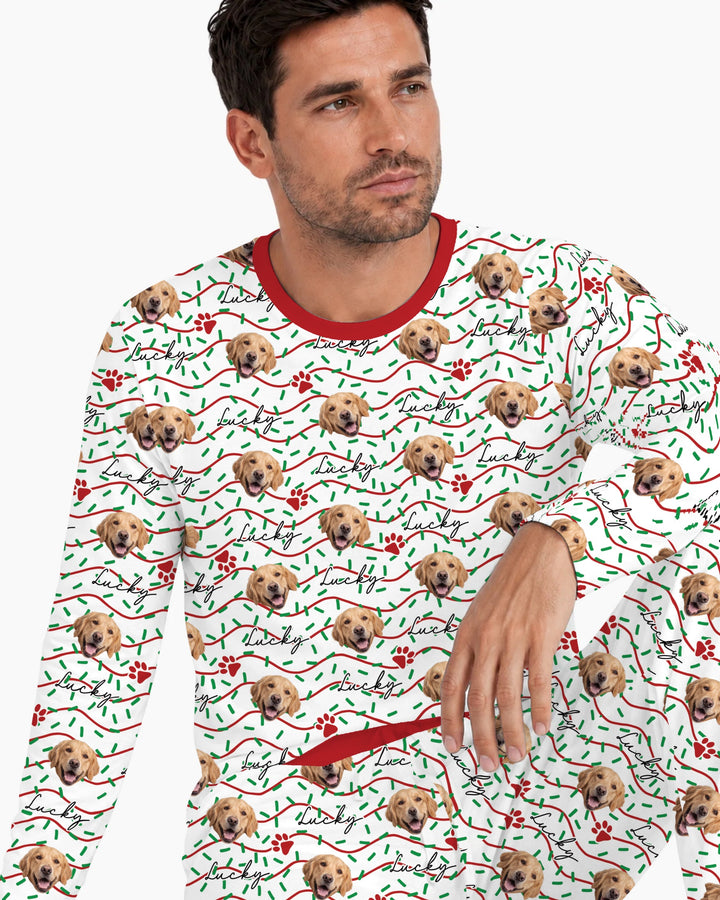 Custom Pet Photo Christmas Sprinkles Bamboo Men's Pajama Set