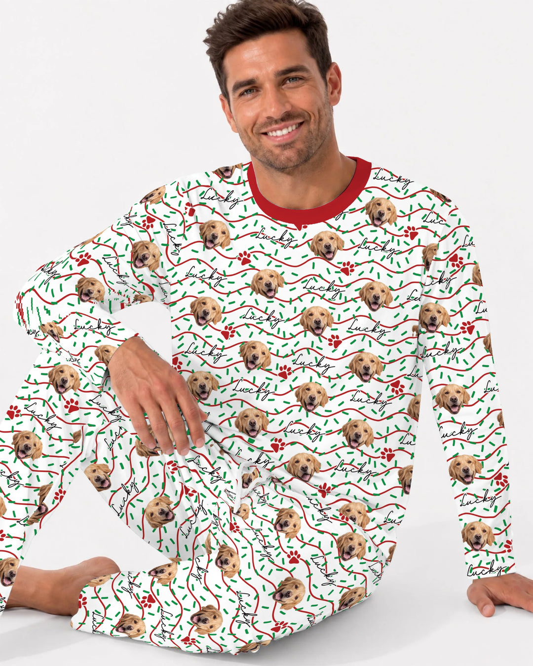 Custom Pet Photo Christmas Sprinkles Bamboo Men's Pajama Set