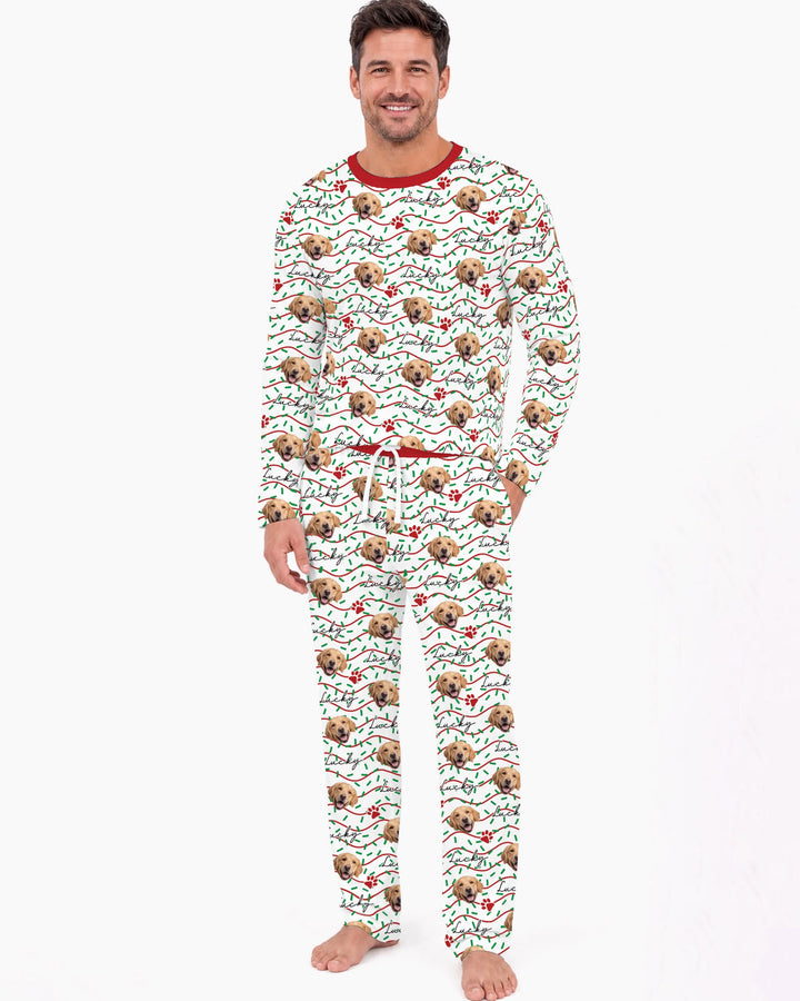 Custom Pet Photo Christmas Sprinkles Bamboo Men's Pajama Set