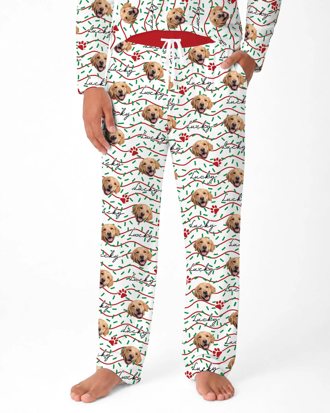 Custom Pet Photo Christmas Sprinkles Bamboo Men's Pajama Set