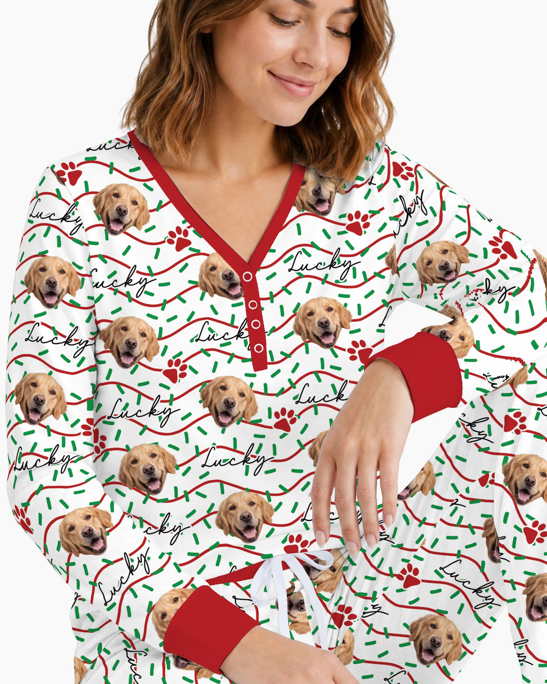 Custom Pet Photo Christmas Sprinkles Bamboo Women Pajama Set