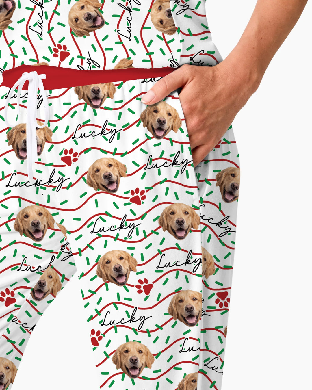 Custom Pet Photo Christmas Sprinkles Bamboo Women Pajama Set