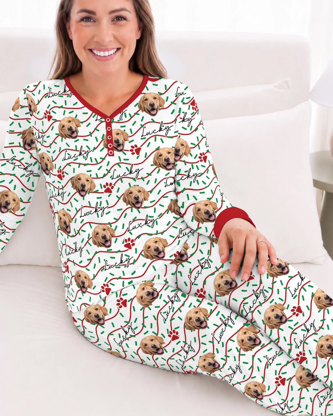 Custom Pet Photo Christmas Sprinkles Bamboo Women Pajama Set